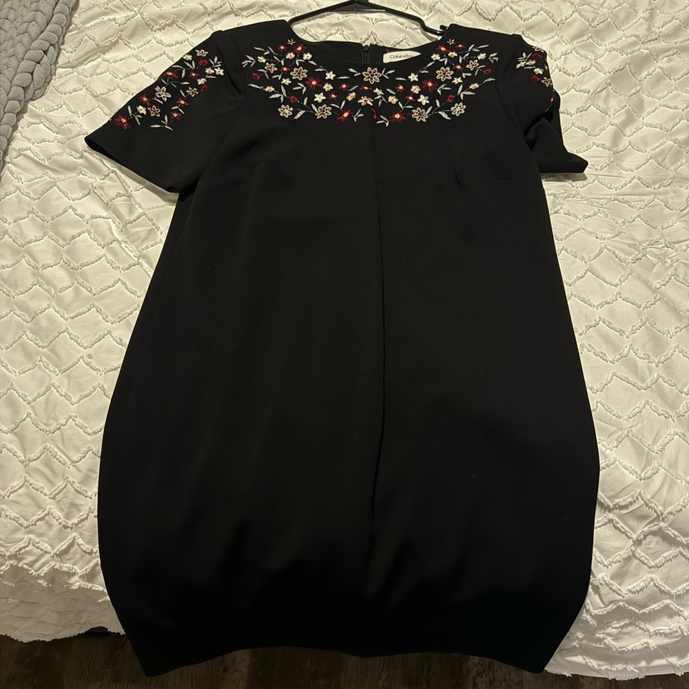 Calvin Klein Black Dress with Floral Accents